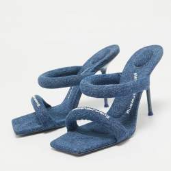 مملوكة مسبقًا Alexander Wang Blue Denim Julie Slide Sandals Size 39