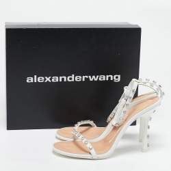 Alexander Wang White Leather Crystal Embellished Nicki Sandals Size 40