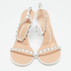 Alexander Wang White Leather Crystal Embellished Nicki Sandals Size 40