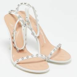 Alexander Wang White Leather Crystal Embellished Nicki Sandals Size 40