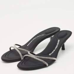Alexander Wang Black Suede Crystal Embellished Dahlia Slide Sandals Size 37