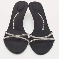 Alexander Wang Black Suede Crystal Embellished Dahlia Slide Sandals Size 37