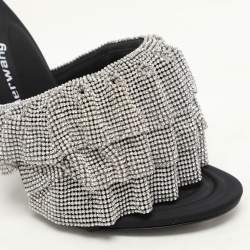 Alexander Wang Silver/Black Ruffled Detail Crystal and Fabric Nala Slide Sandals Size 37