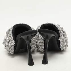 Alexander Wang Silver/Black Ruffled Detail Crystal and Fabric Nala Slide Sandals Size 37
