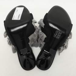 Alexander Wang Silver/Black Ruffled Detail Crystal and Fabric Nala Slide Sandals Size 37