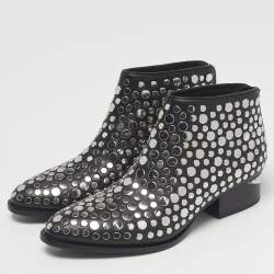 مملوكة مسبقًا بوت ألكسندر وانغ كوري جلد أسود مرصع طول الكاحل مقاس 36.5