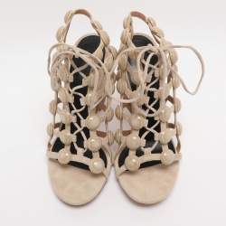Pre Owned Alexander Wang Beige Suede Rubies Cage Sandals Size 38