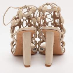 Pre Owned Alexander Wang Beige Suede Rubies Cage Sandals Size 38