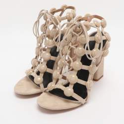 Pre Owned Alexander Wang Beige Suede Rubies Cage Sandals Size 38