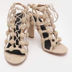 Pre Owned Alexander Wang Beige Suede Rubies Cage Sandals Size 38