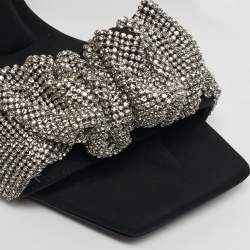 مملوكة مسبقًا صندل ألكسندر وانغ جولي قماش أسود مزين بالكريستال بحزام للكاحل مقاس 37