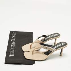 مملوكة مسبقًا صندل جلد بيج أليكساندر وانغ آيفي 65 بحزام إبصبع مقاس 37