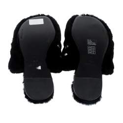 Alexander Wang Black Studded Fur Amelia Shearling Lined Flat Slides Size 41