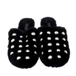 Alexander Wang Black Studded Fur Amelia Shearling Lined Flat Slides Size 41