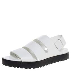 Alexander Wang White Leather Slingback Flat Sandals Size 38