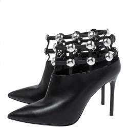 Alexander Wang Black Leather Toni Pointed Toe Cage Booties Size 41