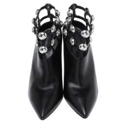 Alexander Wang Black Leather Toni Pointed Toe Cage Booties Size 41