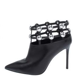 Alexander Wang Black Leather Toni Pointed Toe Cage Booties Size 41