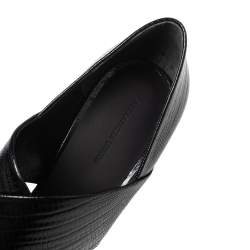 Alexander Wang Black Lizard Embossed Leather Cross Strap Wedge Sandals Size 39