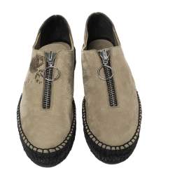 Alexander Wang Khaki Green Leather Devon Front Zip Flat Espadrilles Size 40