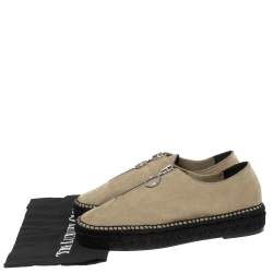 Alexander Wang Khaki Green Leather Devon Front Zip Flat Espadrilles Size 40