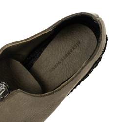 Alexander Wang Khaki Green Leather Devon Front Zip Flat Espadrilles Size 40