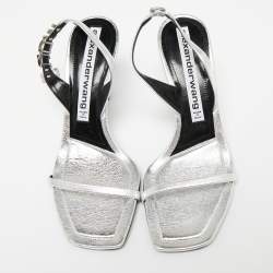 Alexander Wang Silver Leather Embellished Slingback Sandals Size 38