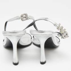 Alexander Wang Silver Leather Embellished Slingback Sandals Size 38