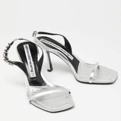 Alexander Wang Silver Leather Embellished Slingback Sandals Size 38