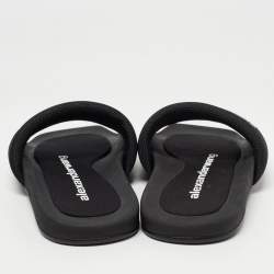 Pre Owned Alexander Wang Black Fabric Logo Flat Slides Size 35