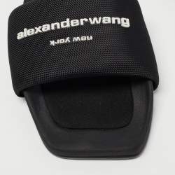 Pre Owned Alexander Wang Black Fabric Logo Flat Slides Size 35