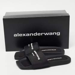 Pre Owned Alexander Wang Black Fabric Logo Flat Slides Size 35
