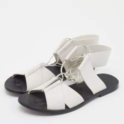 Pre Owned Alexander Wang White Leather Ankle Tie Flat Sandals Size 38