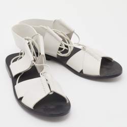 Pre Owned Alexander Wang White Leather Ankle Tie Flat Sandals Size 38