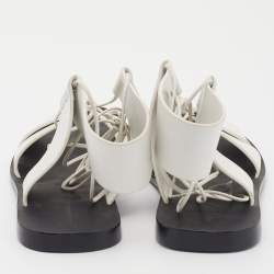 Pre Owned Alexander Wang White Leather Ankle Tie Flat Sandals Size 38