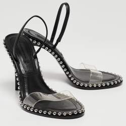 Alexander Wang Black Leather and PVC Studded Nova Slingback Sandals Size 37