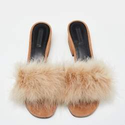 Alexander Wang Brown Fur Open Toe Block Heel Slide Sandals Size 41