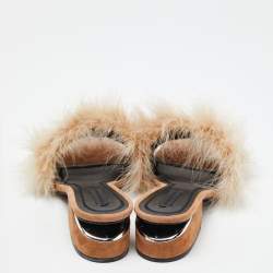 Alexander Wang Brown Fur Open Toe Block Heel Slide Sandals Size 41