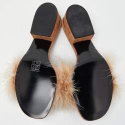Alexander Wang Brown Fur Open Toe Block Heel Slide Sandals Size 41