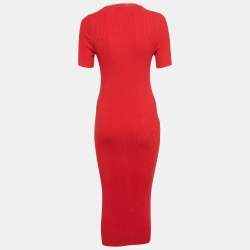 Pre Owned Alexander Wang Red Rib Knit Studded Bodycon Dress M