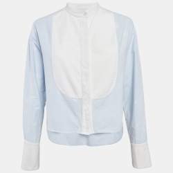 Alexander Wang Blue Printed Cotton Button Front Crop Top S
