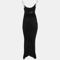 Pre Owned Alexander Wang Black Pleated Knit Belted Midi Dress M
