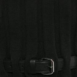 Pre Owned Alexander Wang Black Pleated Knit Belted Midi Dress M