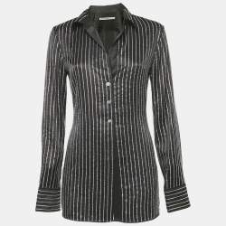 Alexander Wang  Black Embellished Striped Silk Satin Shirt S