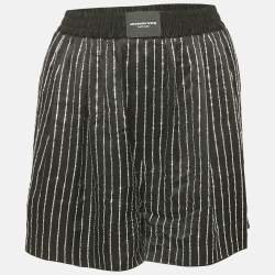 Alexander Wang Black Embellished Striped Satin Shorts L