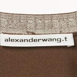 Pre Owned Alexander Wang.T Brown Logo Jacquard Neck Stretch Knit Top S