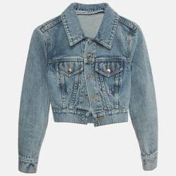 Pre Owned Alexander Wang Blue Rhinestone Denim Crop Jacket XS