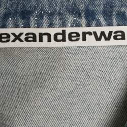 مملوكة مسبقًا جاكيت ألكسندر وانغ جينز أزرق مرصع بأحجار الراين قصير صغير جداً