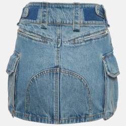 Pre Owned تنورة جينز أزرق بحمل جيوب إليكساندر وانغ قصيرة مقاس صغير cintura 24 بوصة