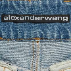 Pre Owned تنورة جينز أزرق بحمل جيوب إليكساندر وانغ قصيرة مقاس صغير cintura 24 بوصة